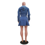 Casual Washed Denim Zipper Skirt Suit TR-1325