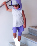 Kids Color Block Hooded Shorts 2 Piece Set GYMF-156