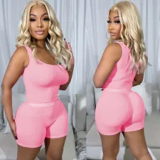 Solid Color Sports Casual Vest Shorts Two Piece Set GCNF-0209