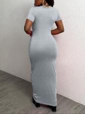 Short Sleeve Solid Color Maxi Dress QY-55781