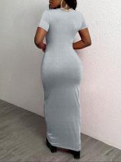 Short Sleeve Solid Color Maxi Dress QY-55781
