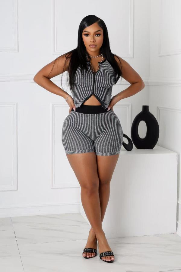 Knit Sweater Two Way Zipper Short Set NYF-8190