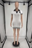 Print Lapel Short Sleeve Mini Dress FOSF-8809