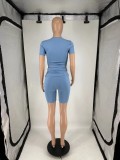 Solid Color Short Sleeve Two Piece Shorts Set QXLB-10090