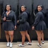 Casual Washed Denim Zipper Skirt Suit TR-1325