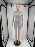 Solid Color Short Sleeve Two Piece Shorts Set QXLB-10090