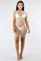 Sexy See-through Mesh Beaded Beach Club Dress (No Underwear)NY-9001