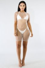 Sexy See-through Mesh Beaded Beach Club Dress (No Underwear)NY-9001