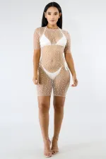Sexy See-through Mesh Beaded Beach Club Dress (No Underwear)NY-9001