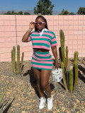 Stripe Contrast Color Crop Tops And Skirt Suit SFY-683
