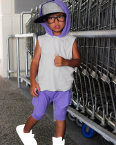 Kids Color Block Hooded Shorts 2 Piece Set GYMF-156