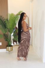 Sleeveless Print Tassel Skirts Two Piece Set QY-5228