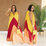 V Neck Contrast Color Loose Sleeveless Maxi Dress SFY-673