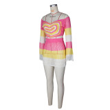 Multicolor Knits Long Sleeve Two Piece Skirts Set ZSD-0340