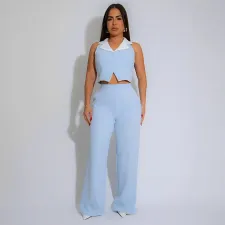 Fashion Patchwork Sleeveless Loose Pants Suit GDIM-2510