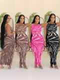 Sleeveless Print Tassel Skirts Two Piece Set QY-5228