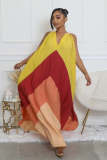 V Neck Contrast Color Loose Sleeveless Maxi Dress SFY-673