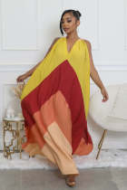 V Neck Contrast Color Loose Sleeveless Maxi Dress SFY-673