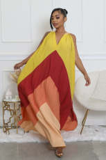 V Neck Contrast Color Loose Sleeveless Maxi Dress SFY-673
