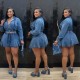 Casual Washed Denim Zipper Skirt Suit TR-1325