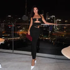 Sexy Halterneck Solid Color Two Piece Skirts Set XEF-K24S65134