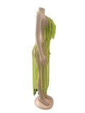 Solid Color Halterneck Tassel Dress OSM-4355