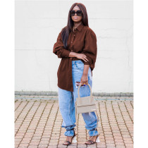 Plus Size Single Breasted Solid Color Cardigan Shirt QYXZ-9951