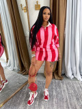 Stripe Lapel Tops Shorts Two Piece Set GFDY-1328