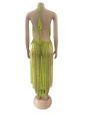 Solid Color Halterneck Tassel Dress OSM-4355