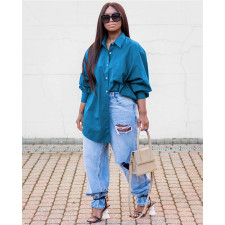 Plus Size Single Breasted Solid Color Cardigan Shirt QYXZ-9951