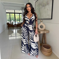 Sexy Print Sleeveless Wide Leg Pants 2 Piece Set GFDY-1329