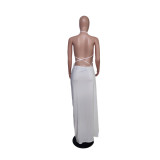 Plus Size Solid Color Drawstring Tie Up Two Piece Skirts Set QYXZ-9916