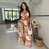 Sexy Print Sleeveless Wide Leg Pants 2 Piece Set GFDY-1329