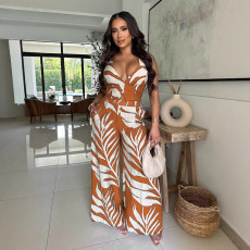 Sexy Print Sleeveless Wide Leg Pants 2 Piece Set GFDY-1329