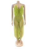 Solid Color Halterneck Tassel Dress OSM-4355