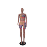 Print Sling Wrap Chest Tops And Shorts 2 Piece Set QYXZ-9934