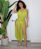Solid Color Halterneck Tassel Dress OSM-4355