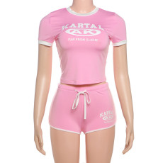 Pre Order: About 7 work days shipping Letter Print T Shirt Shorts Suit YUEM-2025401