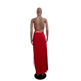 Plus Size Solid Color Drawstring Tie Up Two Piece Skirts Set QYXZ-9916