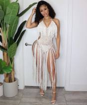 Solid Color Halterneck Tassel Dress OSM-4355