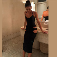 Hollow Out Halterneck Backless Maxi Dress XEF-K25D65484