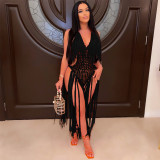 Solid Color Halterneck Tassel Dress OSM-4355