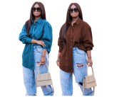 Plus Size Single Breasted Solid Color Cardigan Shirt QYXZ-9951