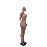 Print Sling Wrap Chest Tops And Shorts 2 Piece Set QYXZ-9934