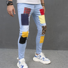 Men's Color Block Patchwork Skinny Jeans GWBM-639