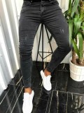 Men's Casual Washed Zipper Slim Jeans GBBF-9968