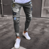 Men's Skinny Embroidered Holes Jeans GBBF-207
