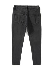 Men's Casual Washed Zipper Slim Jeans GBBF-9968