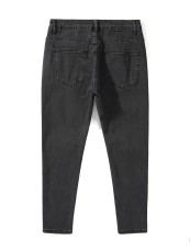 Men's Casual Washed Zipper Slim Jeans GBBF-9968