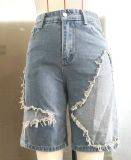 Star Tassl Raw Edge Loose Straight Denim Shorts GSMJ-6994